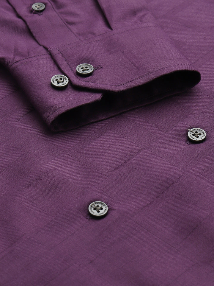 Men Purple Pure Cotton Self Design Slim Fit Party Shirt