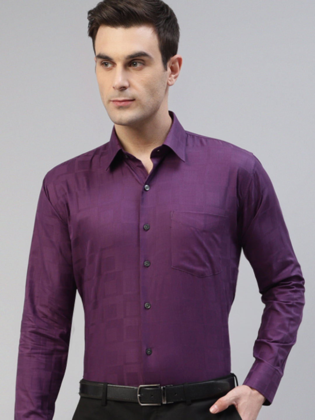 Men Purple Pure Cotton Self Design Slim Fit Party Shirt