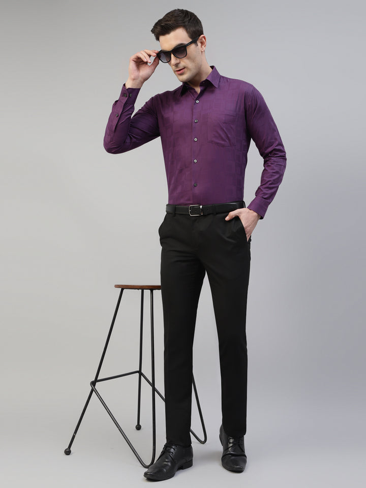 Men Purple Pure Cotton Self Design Slim Fit Party Shirt
