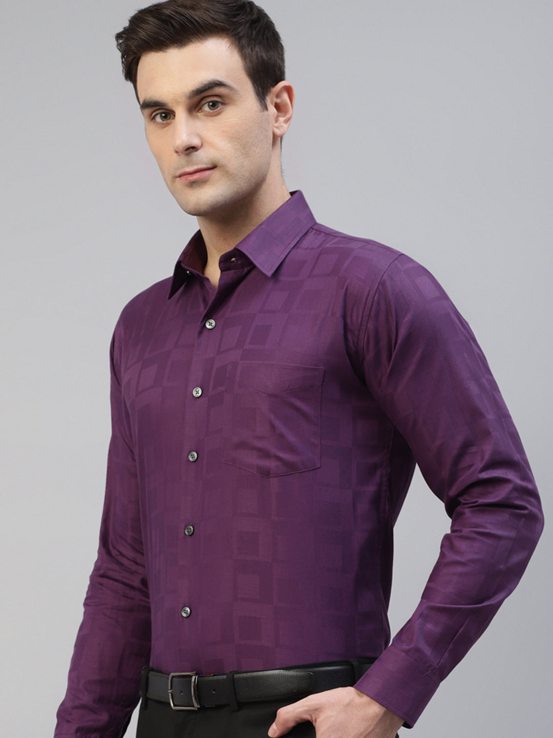 Men Purple Pure Cotton Self Design Slim Fit Party Shirt