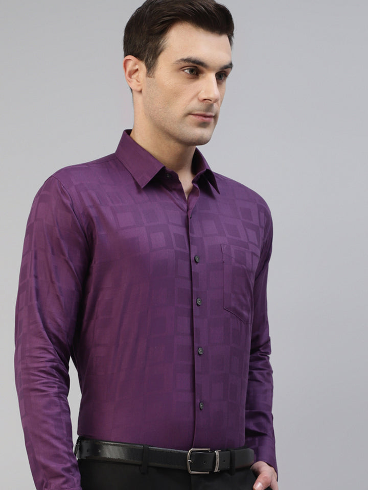 Men Purple Pure Cotton Self Design Slim Fit Party Shirt