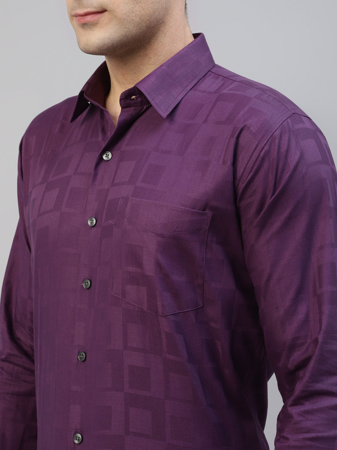 Men Purple Pure Cotton Self Design Slim Fit Party Shirt