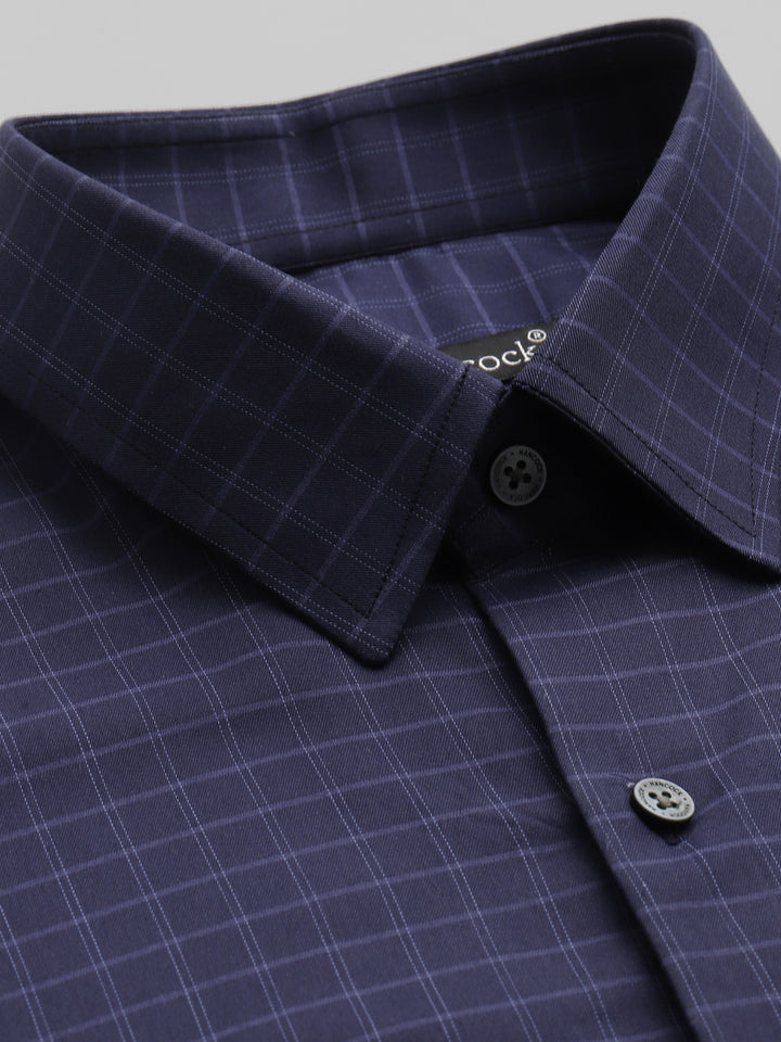 Men Navy Blue Pure Cotton Micro Checked Slim Fit Formal Shirt