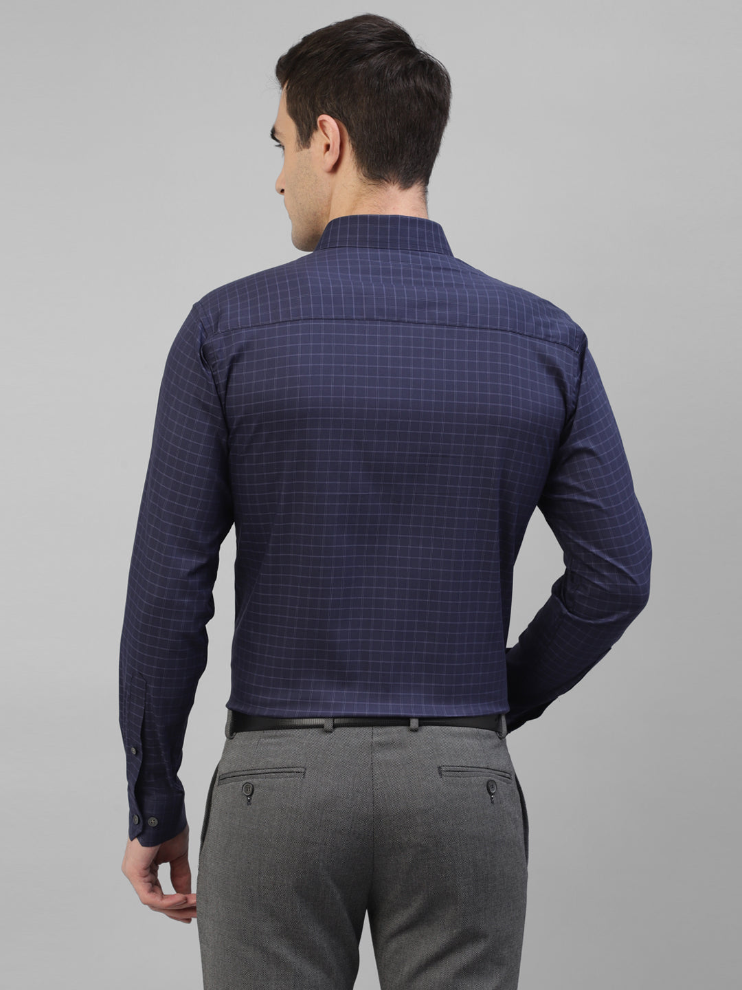 Men Navy Blue Pure Cotton Micro Checked Slim Fit Formal Shirt