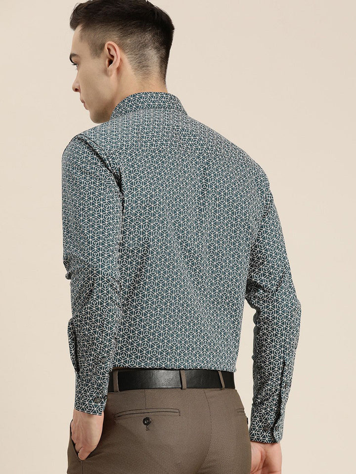Hancock Men Dark Green Printed Pure Cotton Slim Fit Formal Shirt