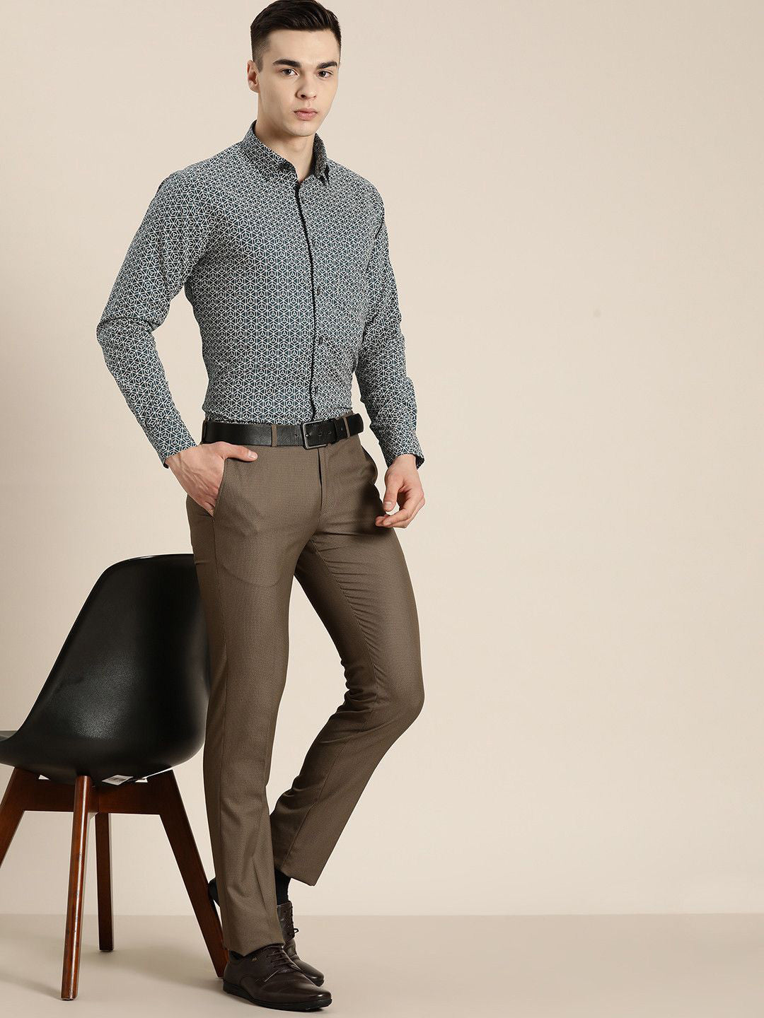 Hancock Men Dark Green Printed Pure Cotton Slim Fit Formal Shirt