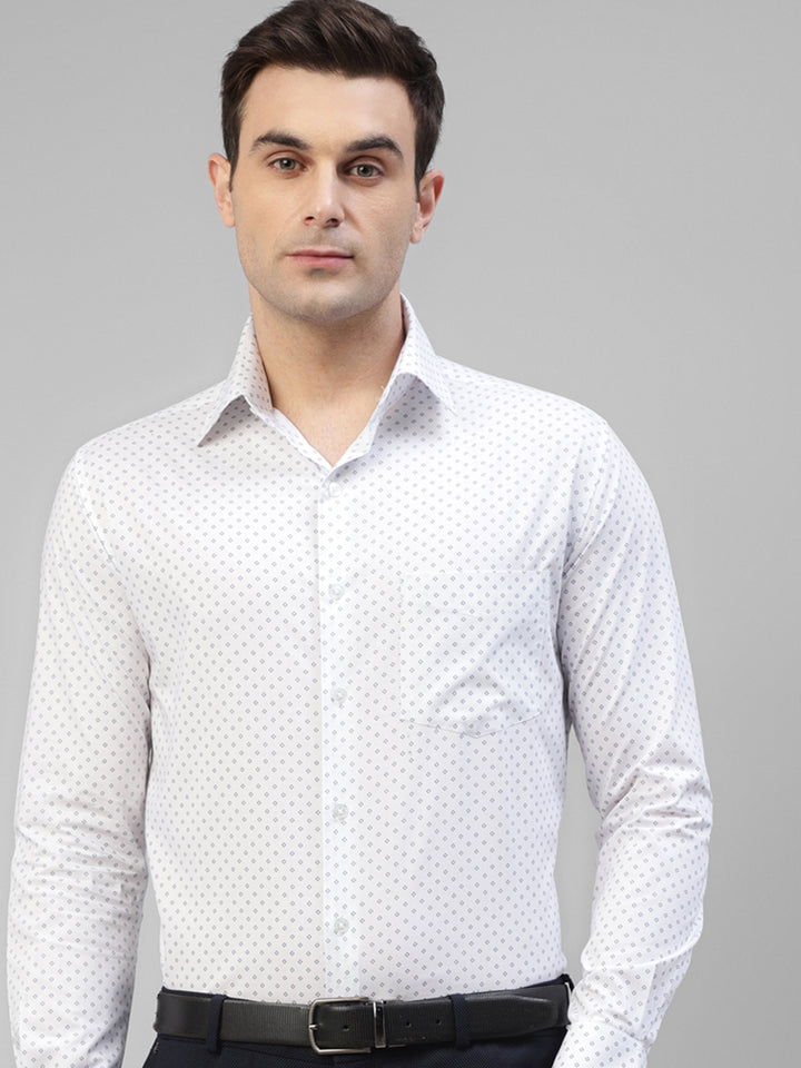 Men White Micro Ditsy Printed Pure Cotton Slim Fit Formal Shirt