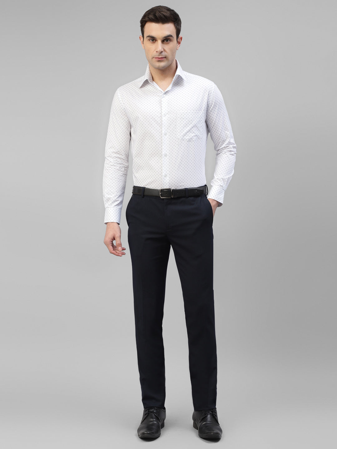 Men White Micro Ditsy Printed Pure Cotton Slim Fit Formal Shirt