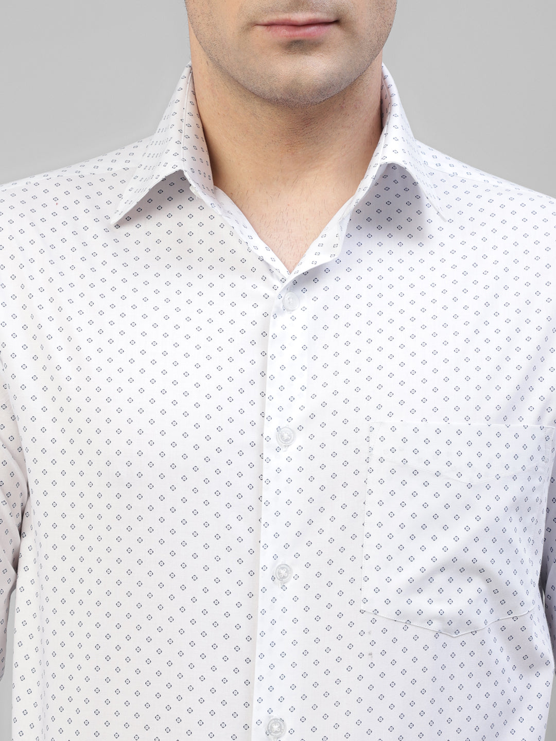 Men White Micro Ditsy Printed Pure Cotton Slim Fit Formal Shirt