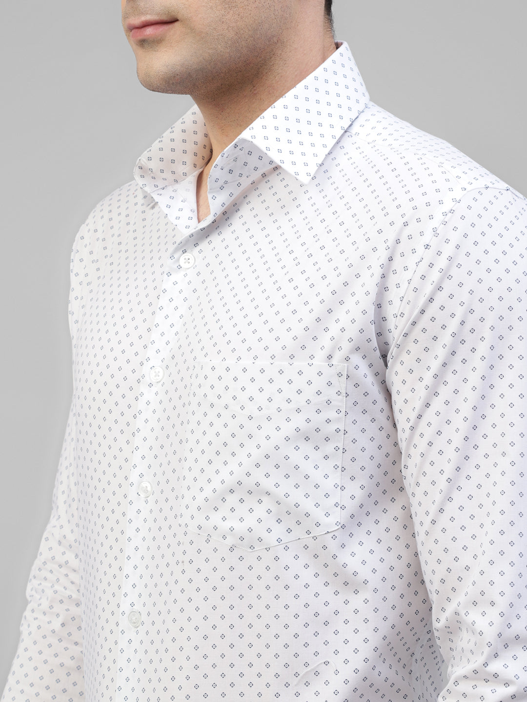 Men White Micro Ditsy Printed Pure Cotton Slim Fit Formal Shirt