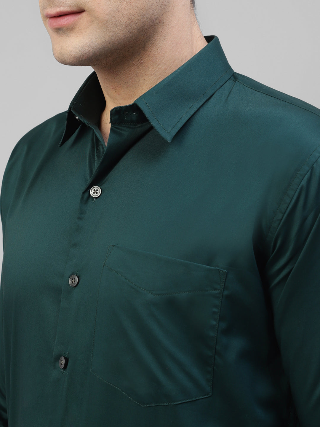 Men Bottle Green Solid Pure Cotton Slim Fit Formal Shirt