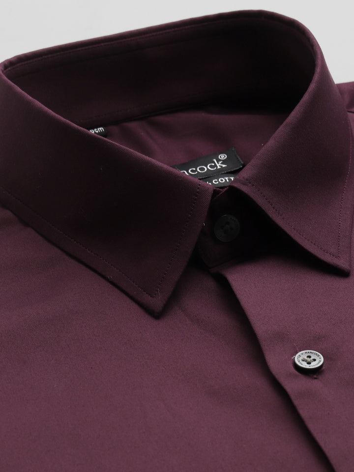 Men Burgundy Solid Pure Cotton Satin Slim Fit Formal Shirt