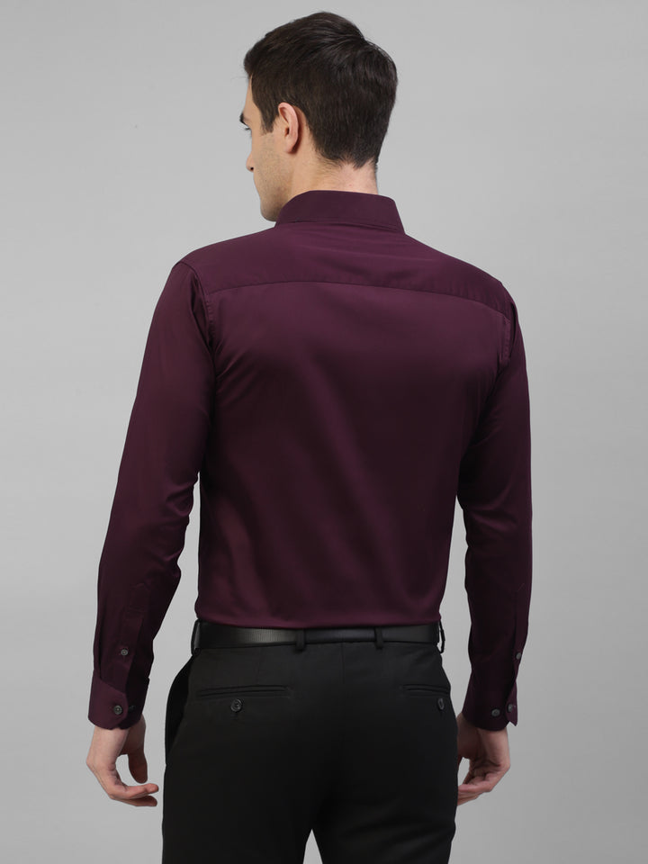 Men Burgundy Solid Pure Cotton Satin Slim Fit Formal Shirt