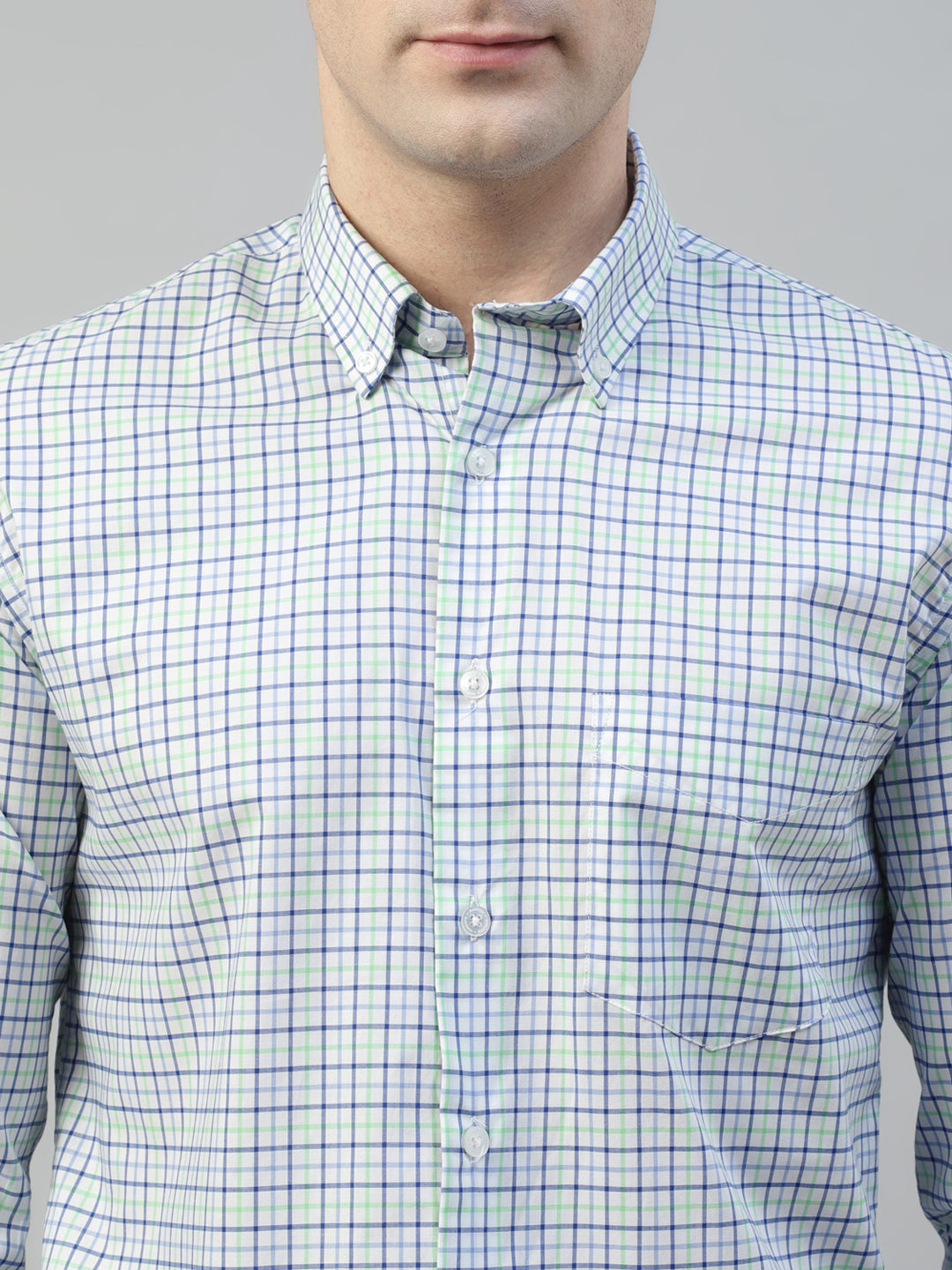 Men white & blue Checked Wrinkle Resistant Pure Cotton Slim Fit Formal Shirt