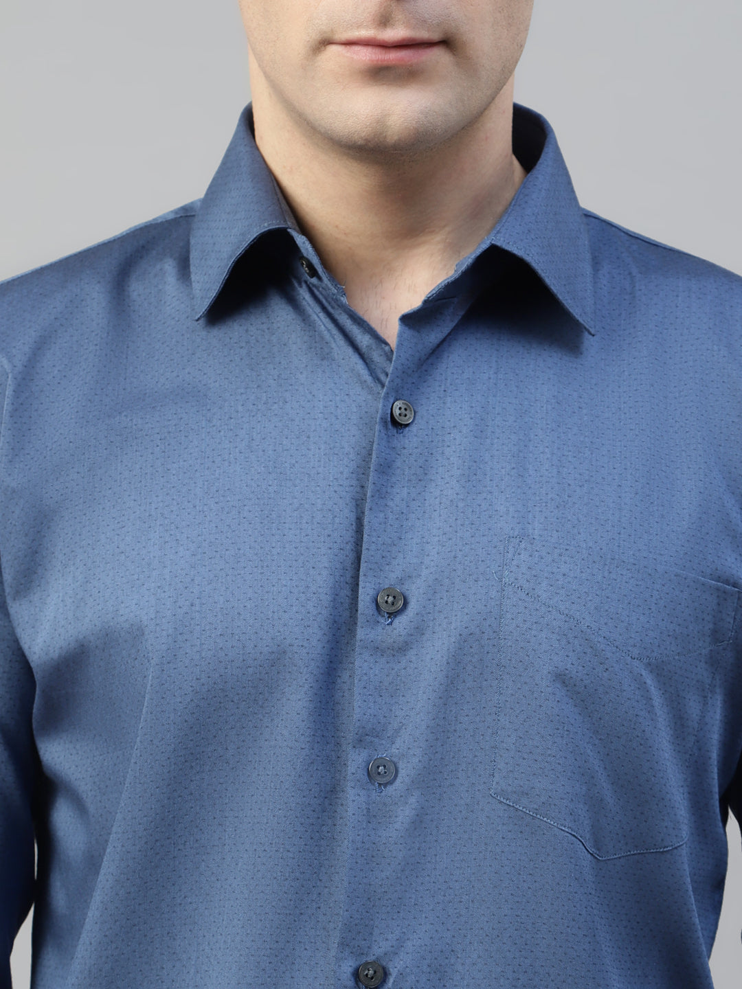 Men Blue Self Design Pure Cotton Wrinkle Resistant Slim Fit Formal Shirt