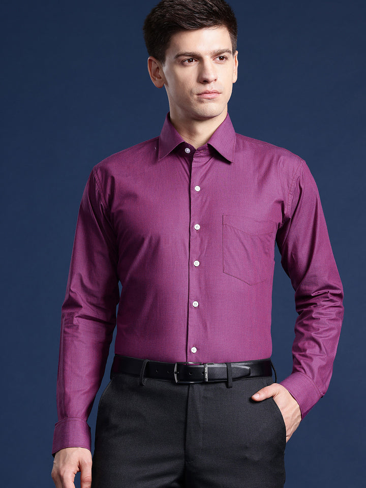 Hancock Men Purple Solid Pure Cotton Slim Fit Party Shirt