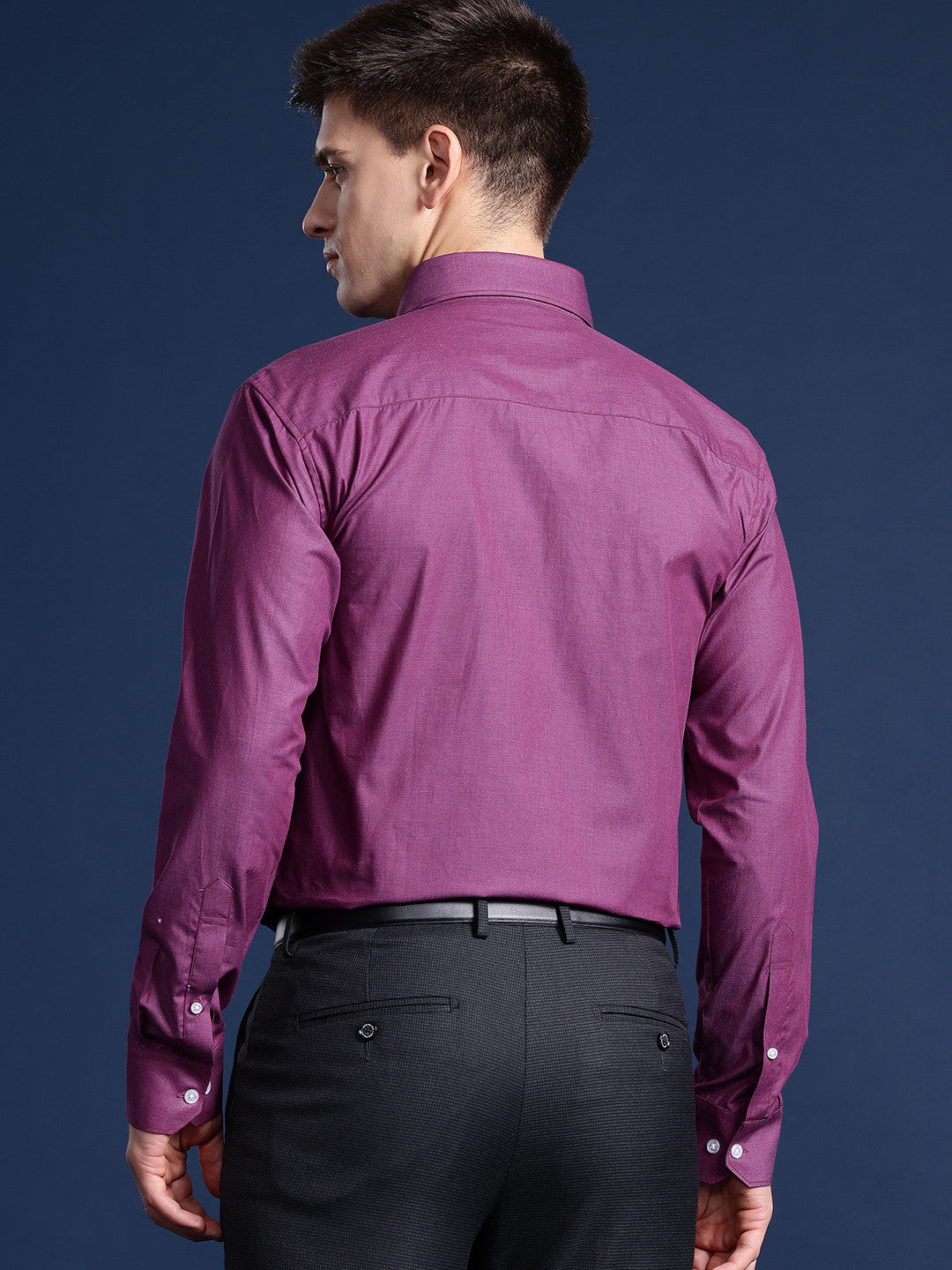 Hancock Men Purple Solid Pure Cotton Slim Fit Party Shirt