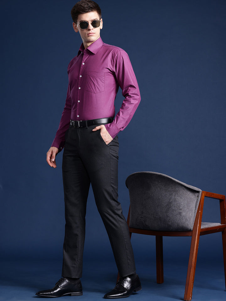 Hancock Men Purple Solid Pure Cotton Slim Fit Party Shirt