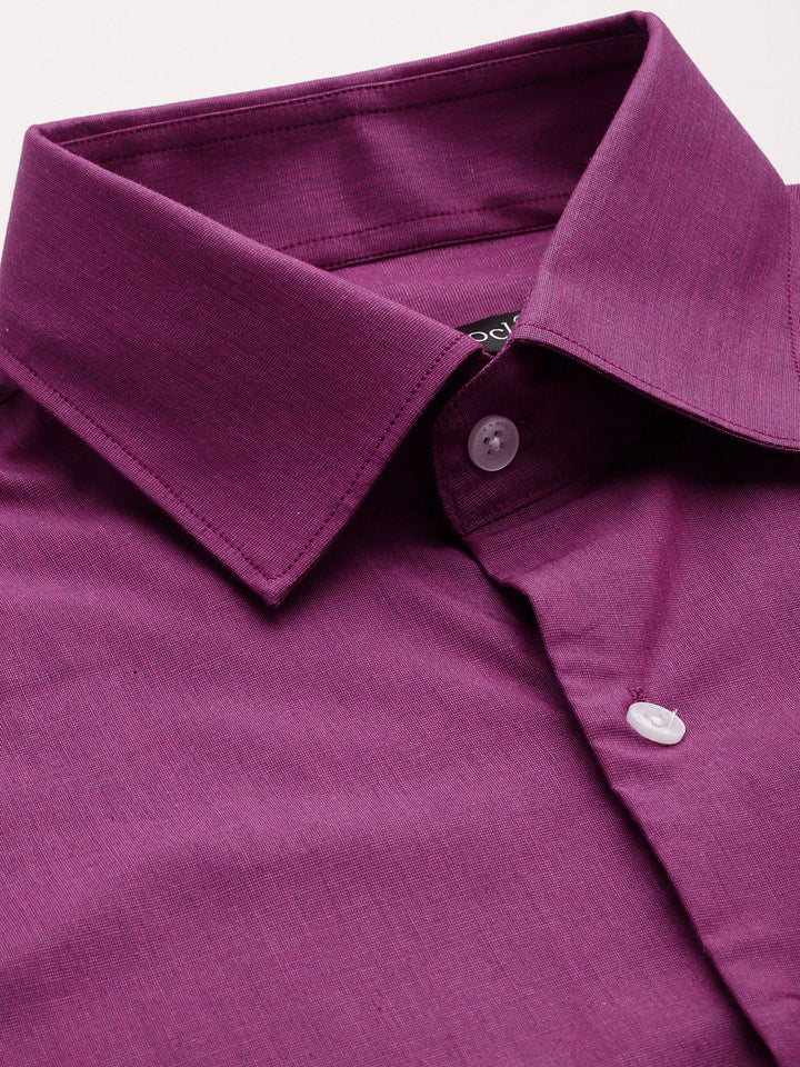 Hancock Men Purple Solid Pure Cotton Slim Fit Party Shirt