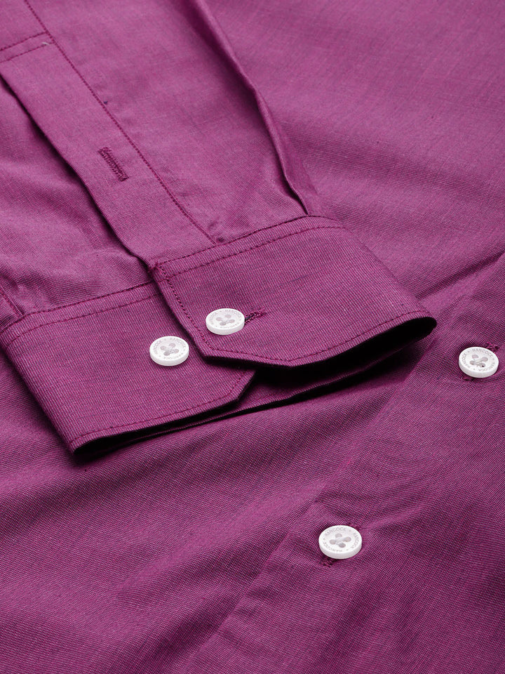 Hancock Men Purple Solid Pure Cotton Slim Fit Party Shirt