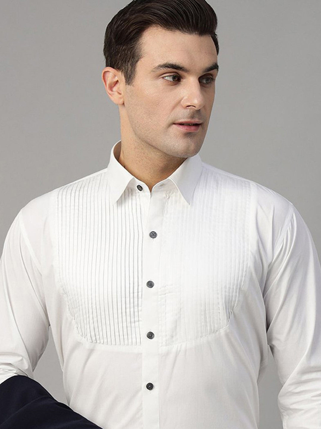 Hancock Men White Solid Pure Cotton Slim Fit Party Shirt