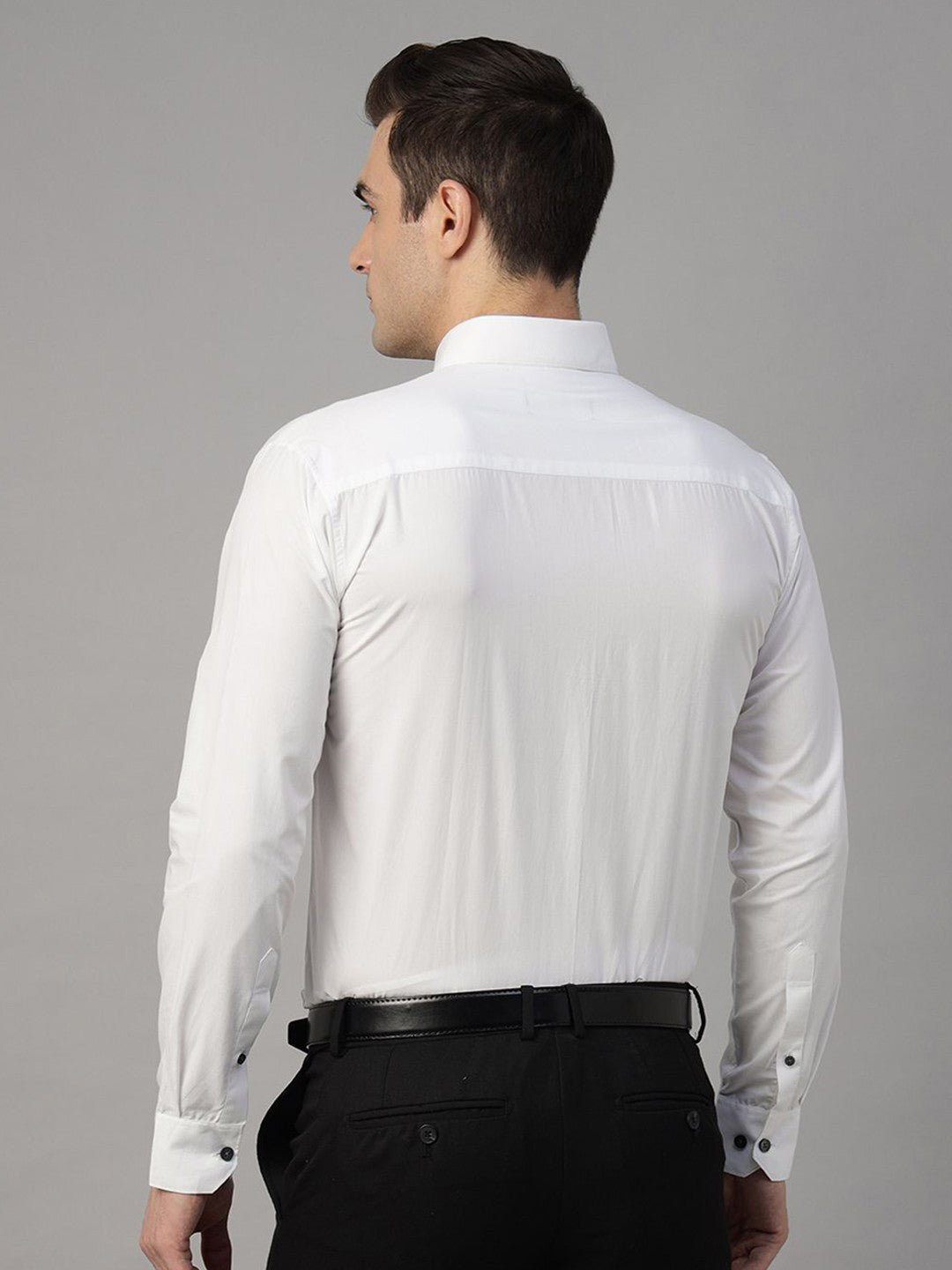 Hancock Men White Solid Pure Cotton Slim Fit Party Shirt