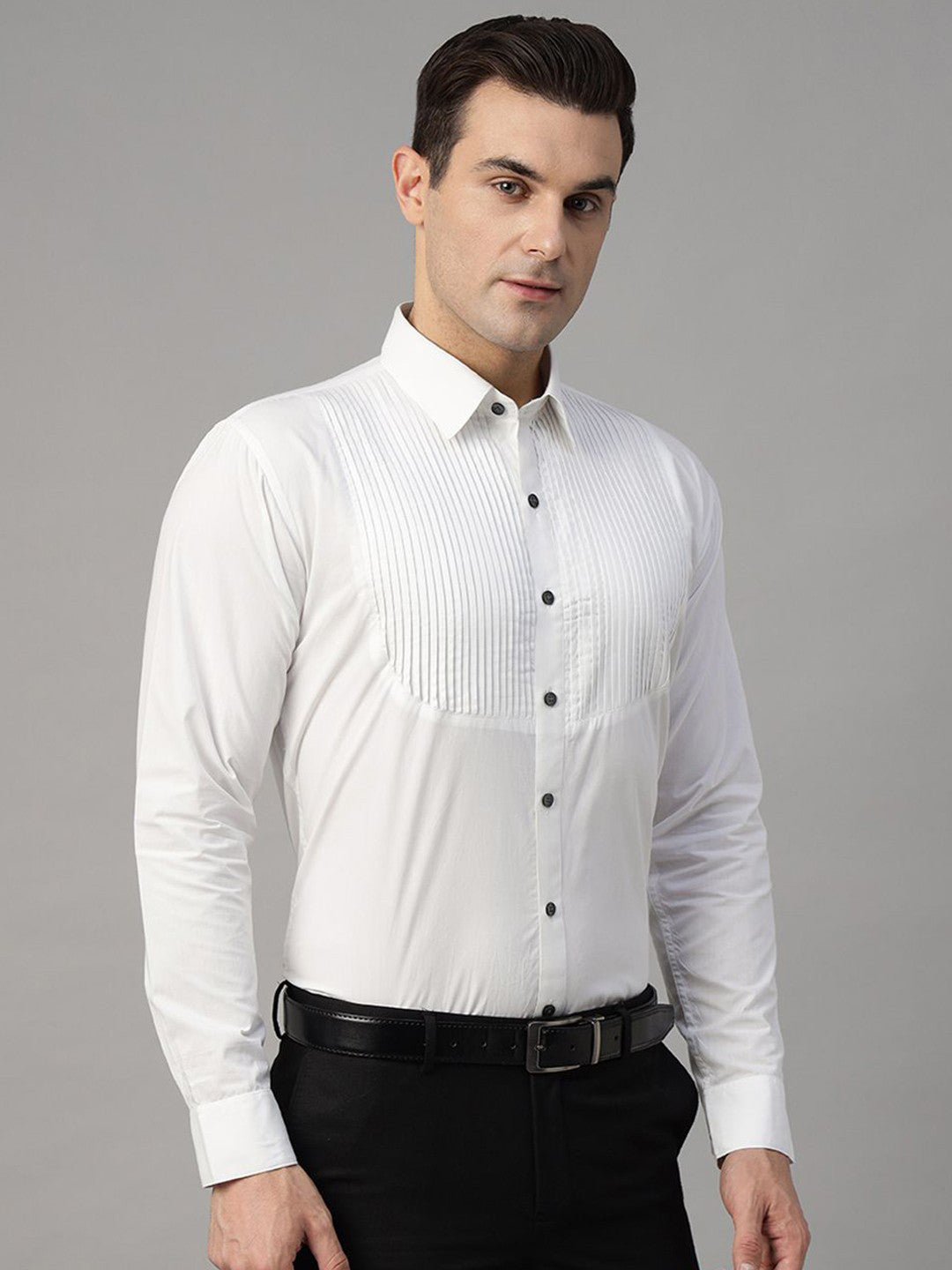 Hancock Men White Solid Pure Cotton Slim Fit Party Shirt