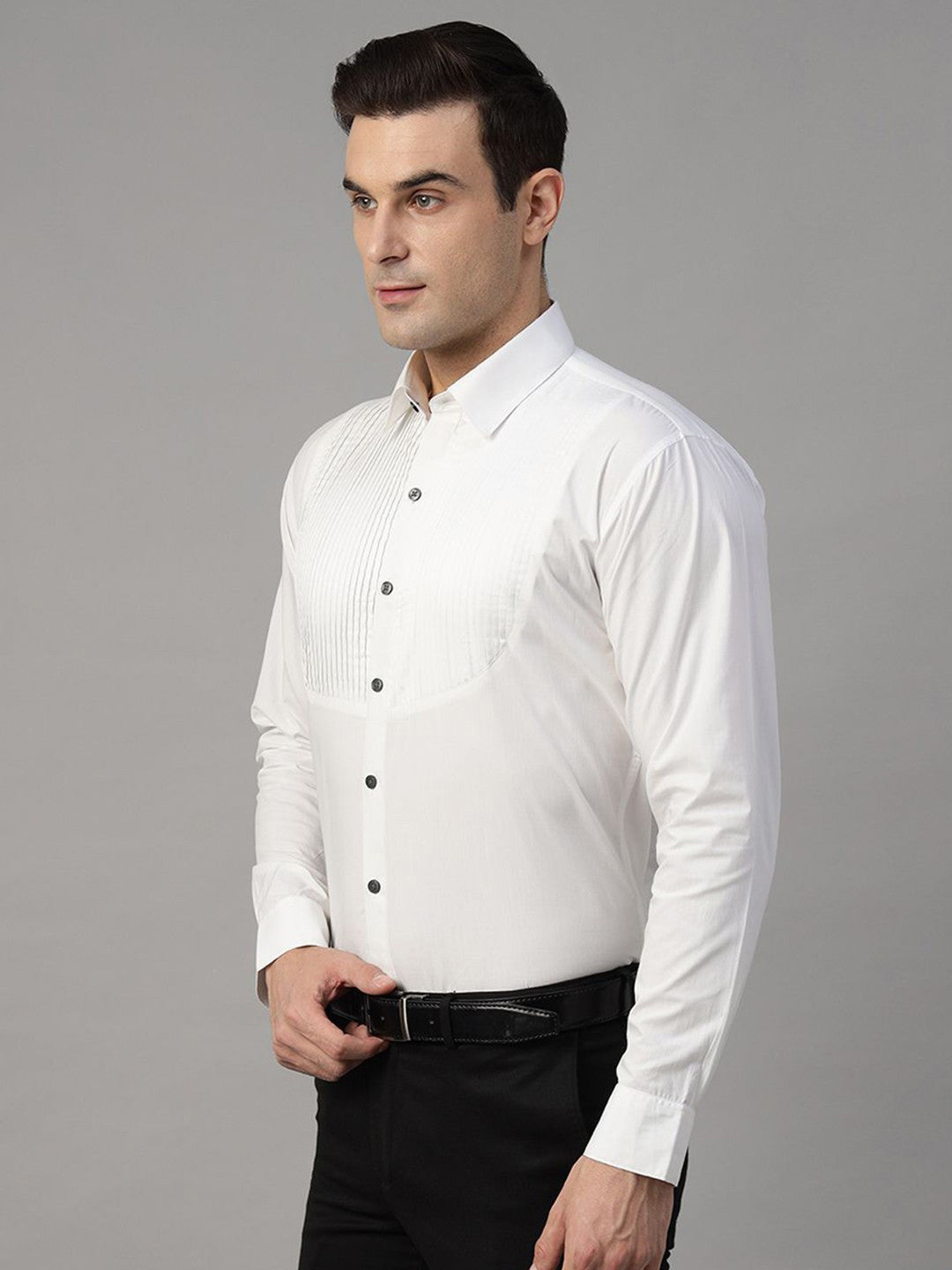 Hancock Men White Solid Pure Cotton Slim Fit Party Shirt