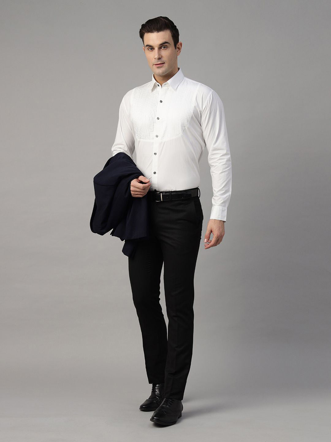 Hancock Men White Solid Pure Cotton Slim Fit Party Shirt