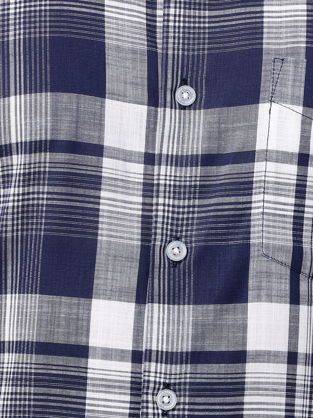 Hancock Men Navy Blue Check Spread Collar Slim Fit Formal Shirt