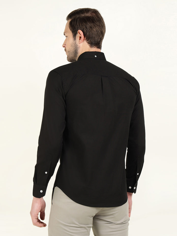 Hancock Men Black Pure Cotton Button Down Collar Slim Fit Casual Shirt