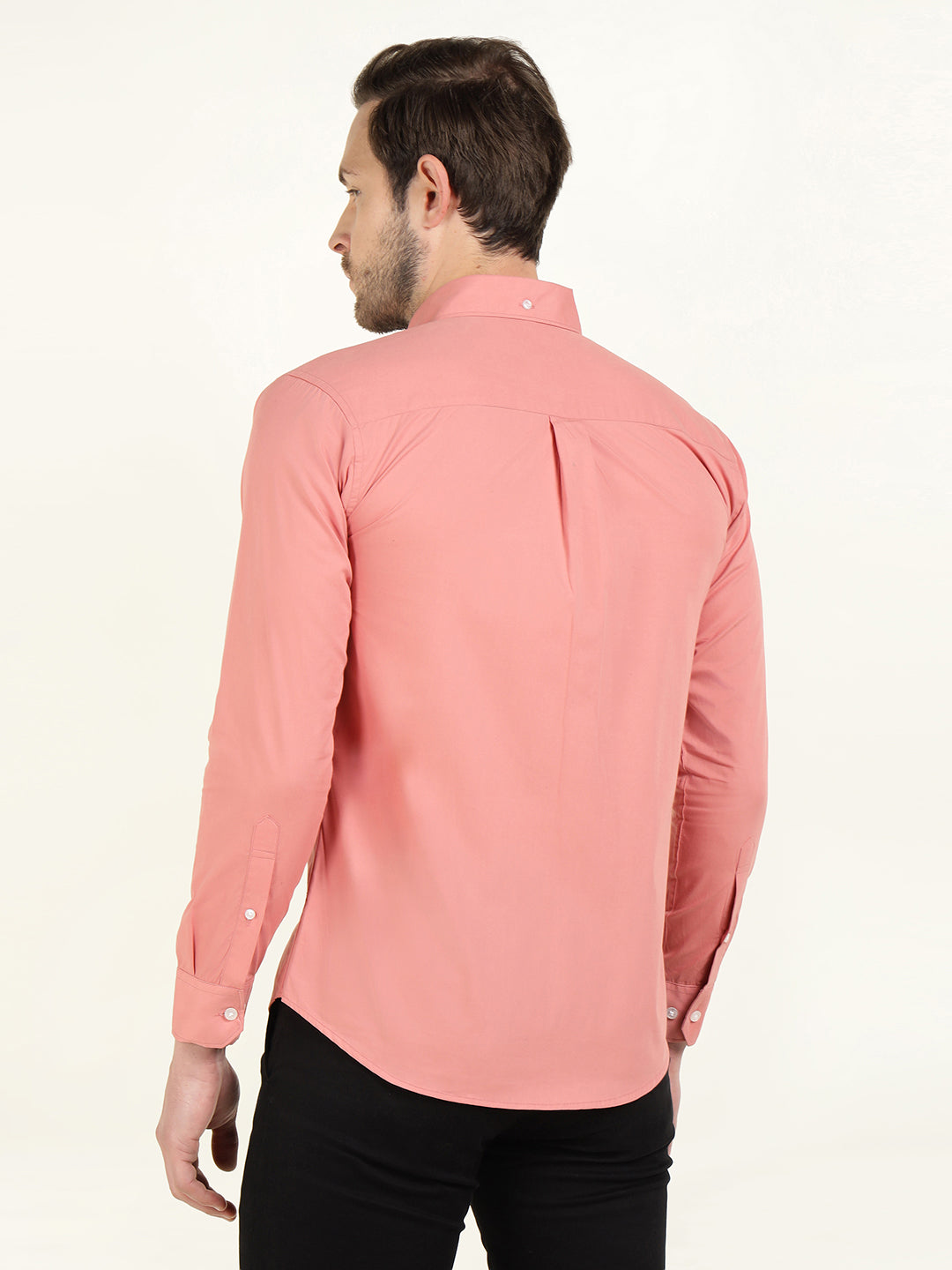 Hancock Men Coral Pure Cotton Button Down Collar Slim Fit Casual Shirt