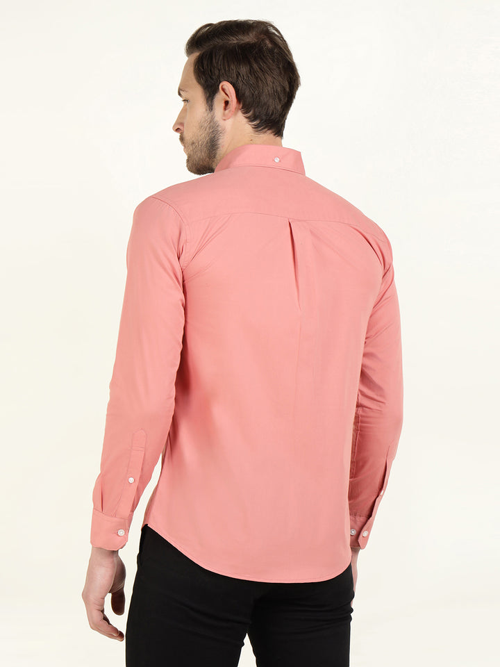 Hancock Men Coral Pure Cotton Button Down Collar Slim Fit Casual Shirt