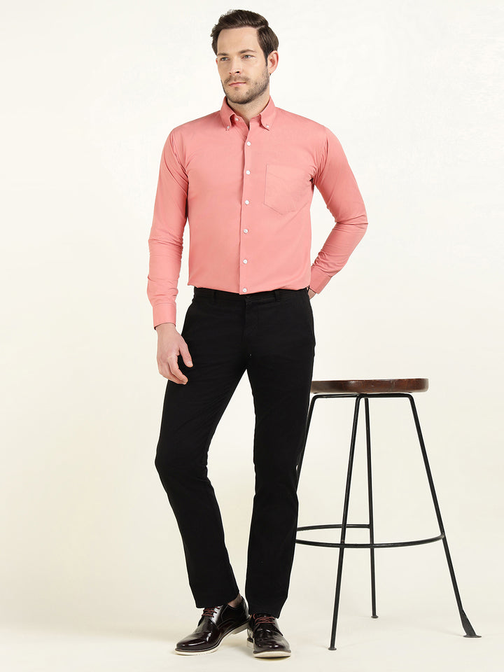 Hancock Men Coral Pure Cotton Button Down Collar Slim Fit Casual Shirt