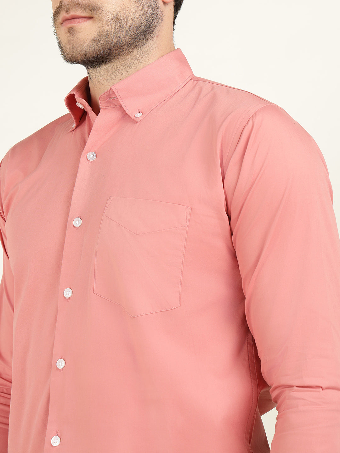 Hancock Men Coral Pure Cotton Button Down Collar Slim Fit Casual Shirt