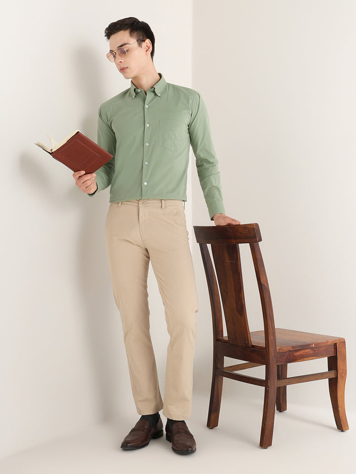 Hancock   Men   Green   Solids   Pure Cotton   Slim Fit   Formal   Shirt