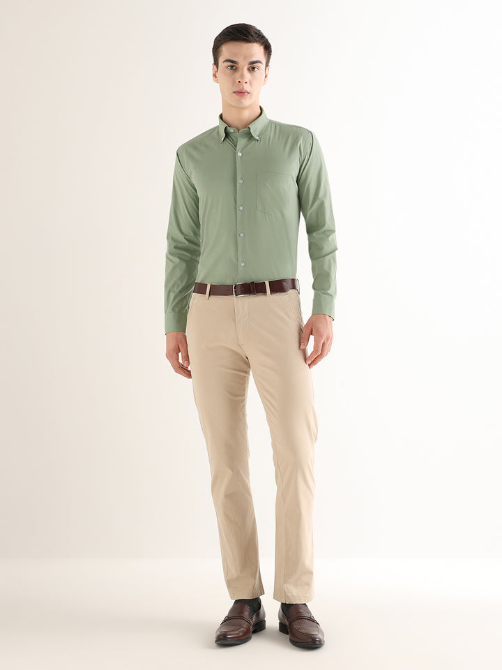 Hancock   Men   Green   Solids   Pure Cotton   Slim Fit   Formal   Shirt