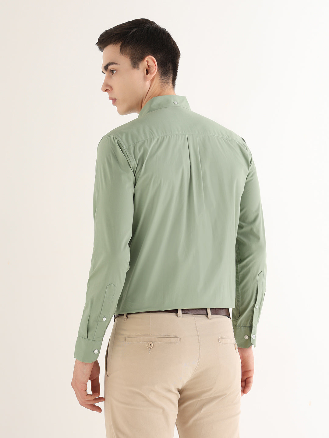 Hancock   Men   Green   Solids   Pure Cotton   Slim Fit   Formal   Shirt