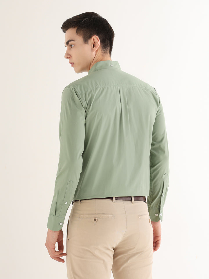 Hancock   Men   Green   Solids   Pure Cotton   Slim Fit   Formal   Shirt