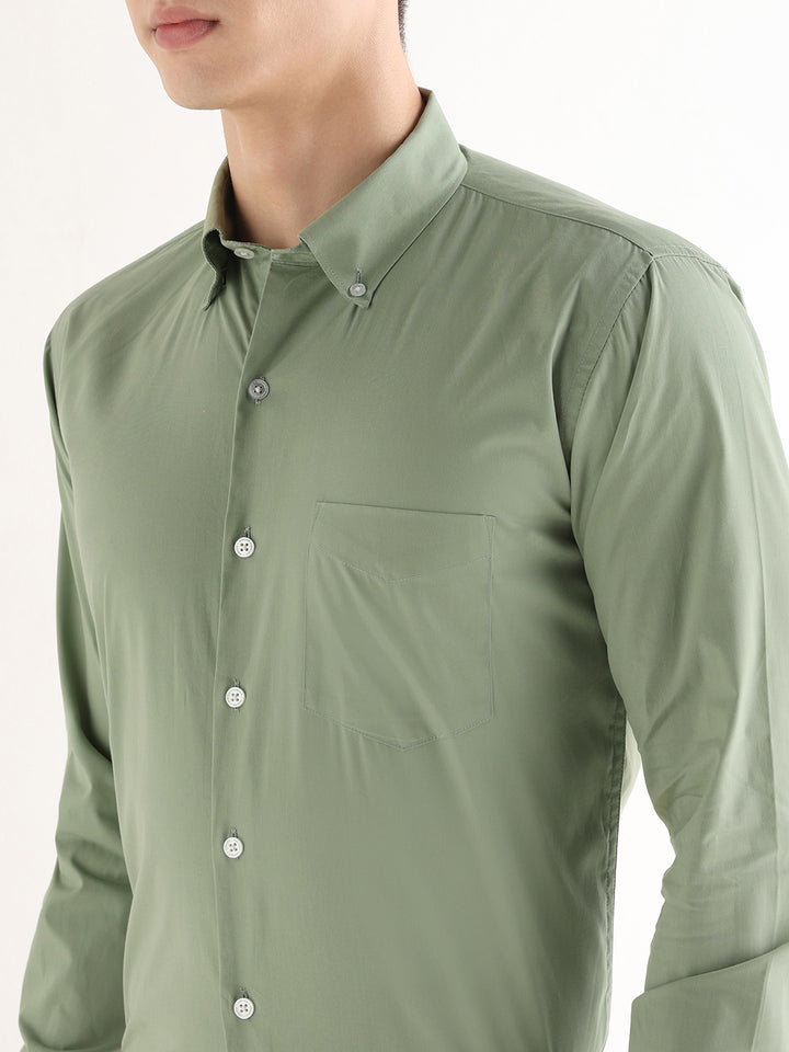 Hancock   Men   Green   Solids   Pure Cotton   Slim Fit   Formal   Shirt