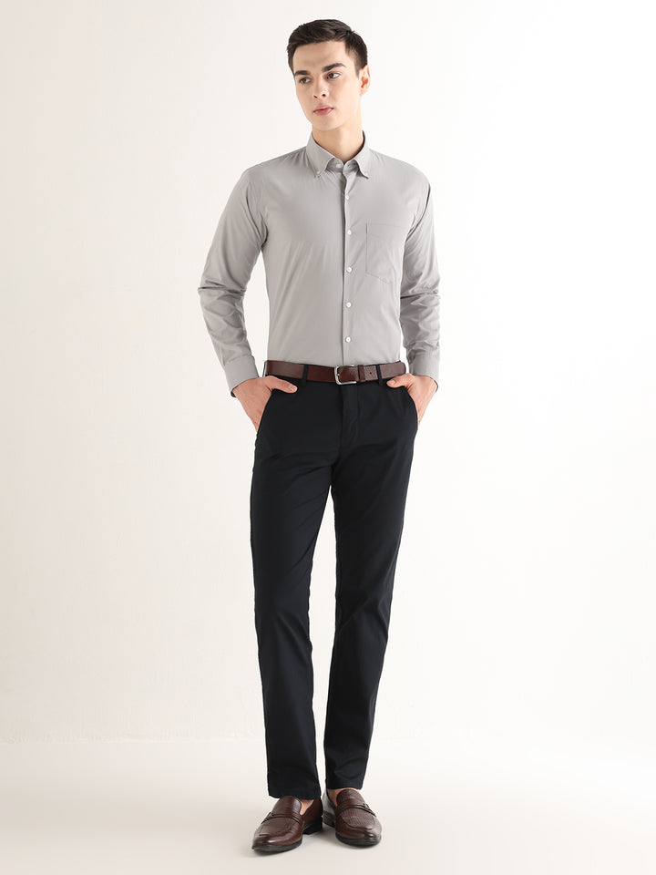 Hancock   Men   Light Grey   Solids   Pure Cotton   Slim Fit   Formal   Shirt
