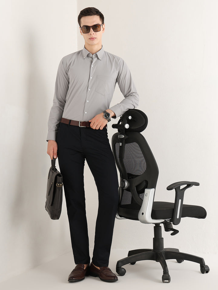 Hancock   Men   Light Grey   Solids   Pure Cotton   Slim Fit   Formal   Shirt