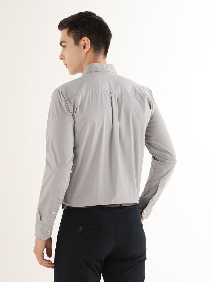 Hancock   Men   Light Grey   Solids   Pure Cotton   Slim Fit   Formal   Shirt