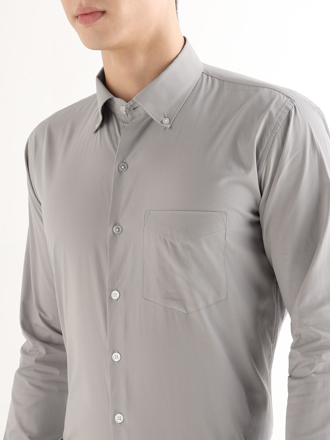 Hancock   Men   Light Grey   Solids   Pure Cotton   Slim Fit   Formal   Shirt