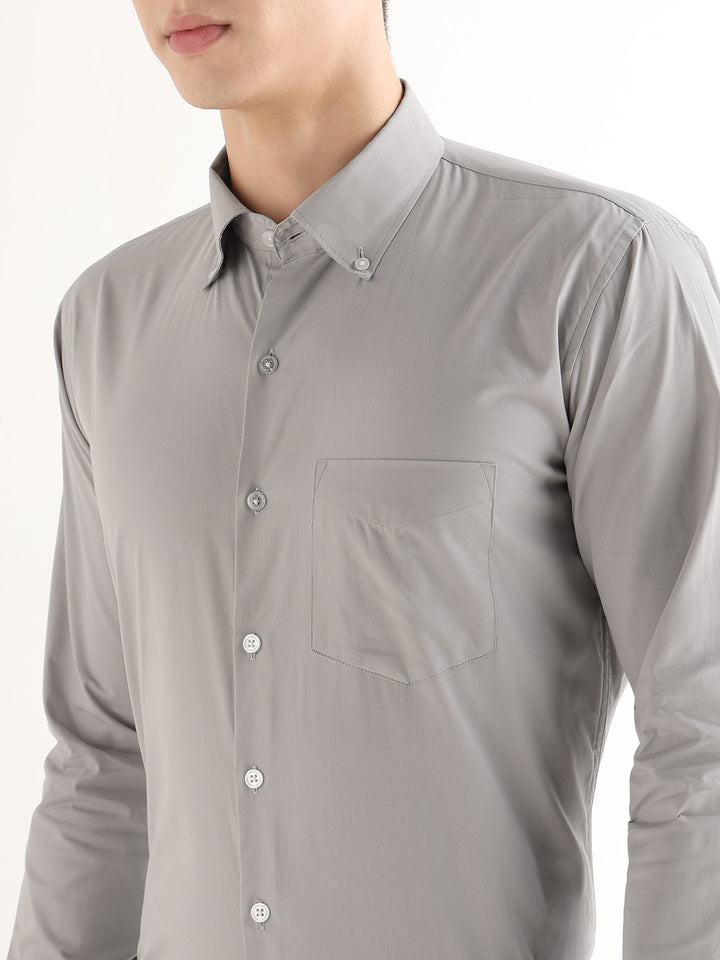 Hancock   Men   Light Grey   Solids   Pure Cotton   Slim Fit   Formal   Shirt