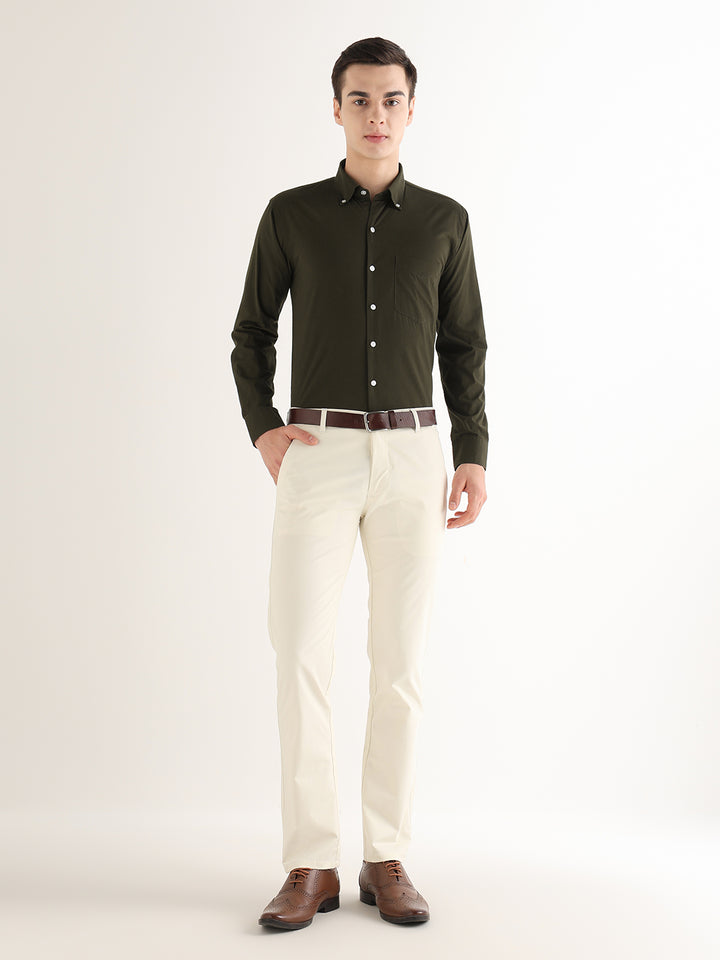 Hancock   Men   Olive   Solids   Pure Cotton   Slim Fit   Formal   Shirt