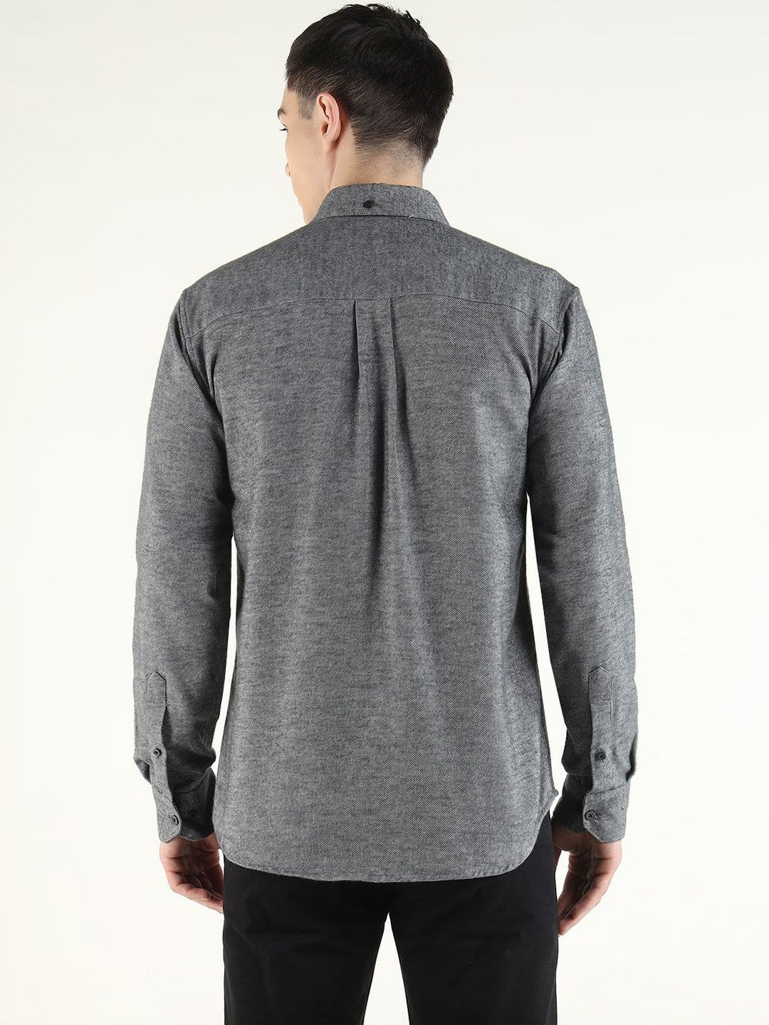 Hancock Men Grey Solid Self Design Pure Cotton Slim Fit Formal Shirt