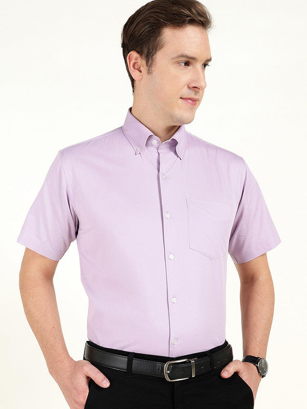 Men Lavender Solid Slim Fit Pure Cotton Button Down Collar Shirt