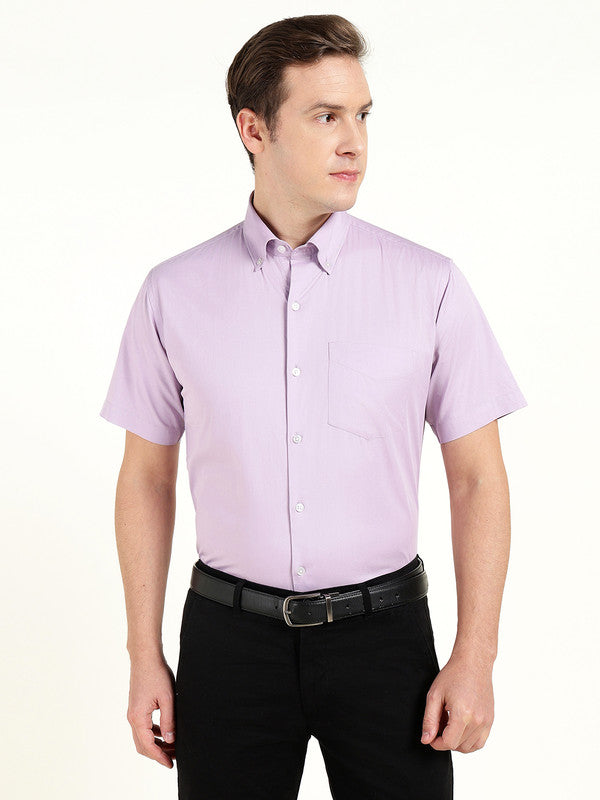 Men Lavender Solid Slim Fit Pure Cotton Button Down Collar Shirt