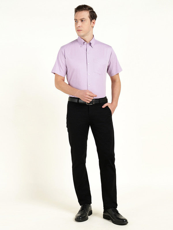 Men Lavender Solid Slim Fit Pure Cotton Button Down Collar Shirt
